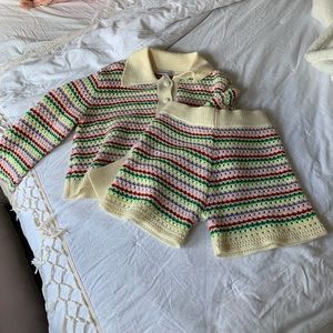 Zara BBWM Woman matching set | knit striped rainbow colorful cardigan and shorts